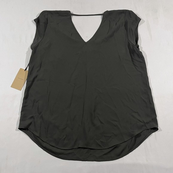 Halogen Womens Grey Beluga V Neck Sleeveless Polyester Flow Blouse Shirt L NWT - Picture 6 of 7